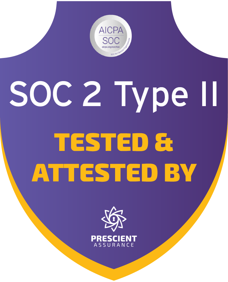 SOC 2 Type II tested and attested by Prescient Assurance